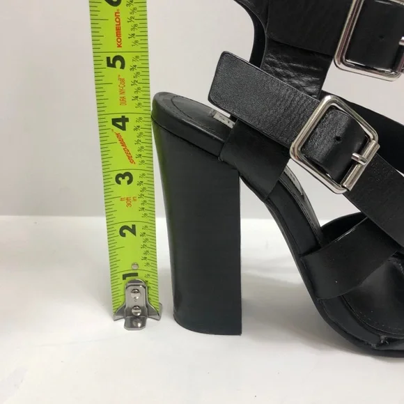 Steve Madden Double Buckle Black Leather Block Heel Size 5 M - Picture 6 of 10